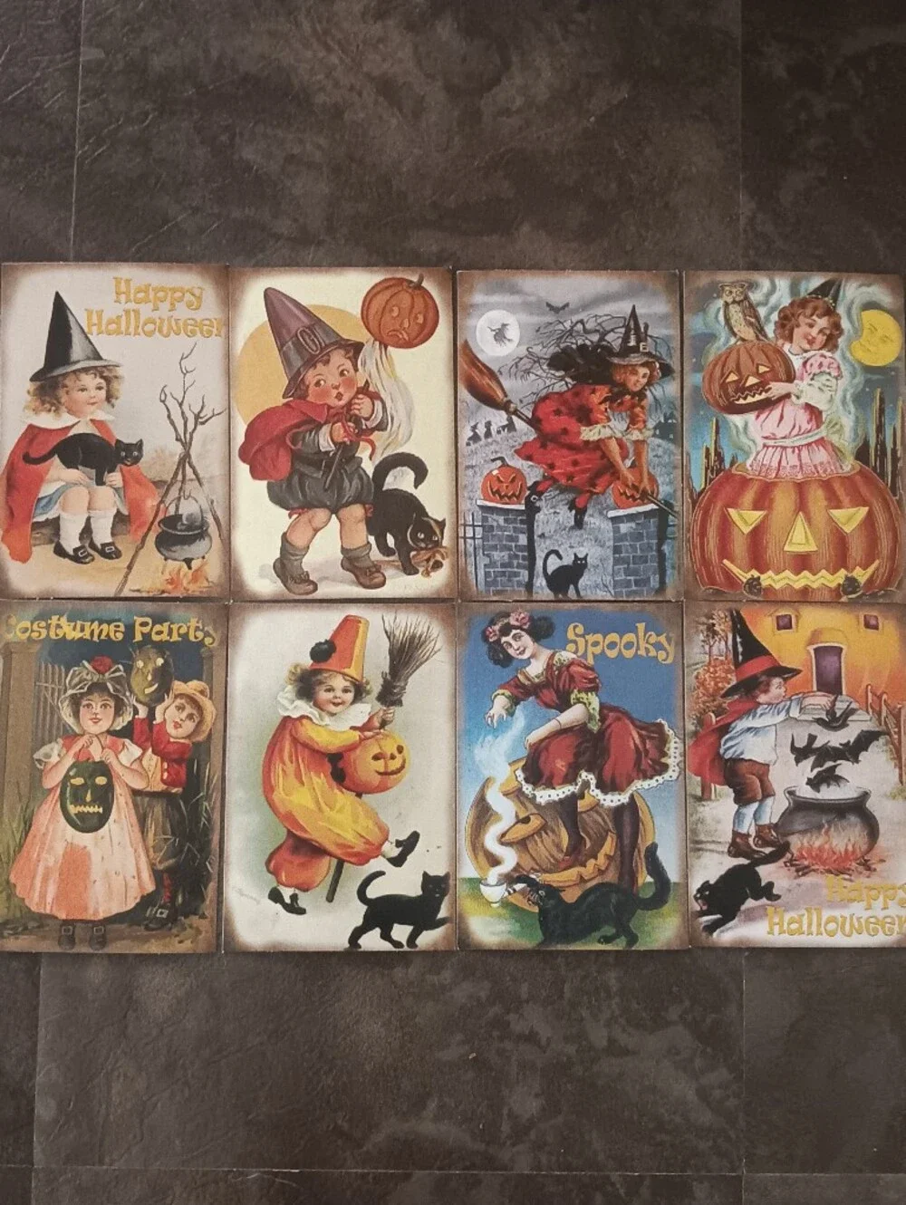 Halloween Postcard Lot Of 8, Vintage Inspired Art 4x6, Pumpkin Witchy Note Cards